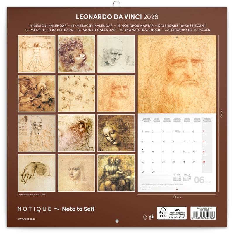 NOTIQUE Poznámkový kalendář Leonardo da Vinci 2026, 30 x 30 cm NOTIQUE Poznámkový kalendář Leonardo da Vinci 2026, 30 x 30 cm