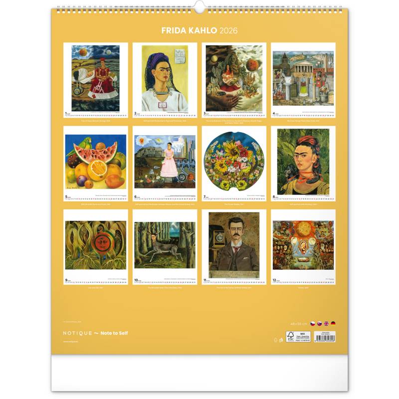 NOTIQUE Nástenný kalendár Frida Kahlo 2026, 48 x 56 cm NOTIQUE Nástenný kalendár Frida Kahlo 2026, 48 x 56 cm