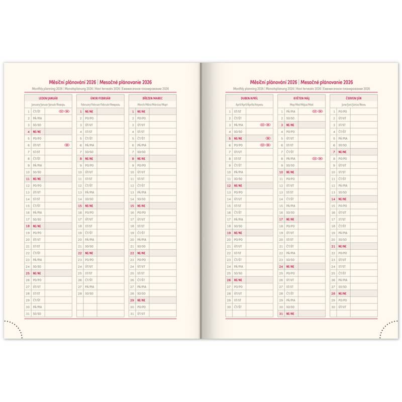 NOTIQUE Denný diár Essenza 2026, čerešňa, 15 x 21 cm NOTIQUE Denný diár Essenza 2026, čerešňa, 15 x 21 cm