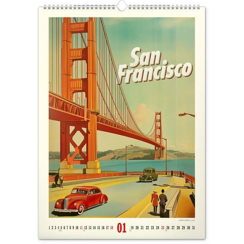 NOTIQUE Nástěnný kalendář Vintage plakáty - světová města 2026, 33 x 46 cm NOTIQUE Nástěnný kalendář Vintage plakáty - světová města 2026, 33 x 46 cm