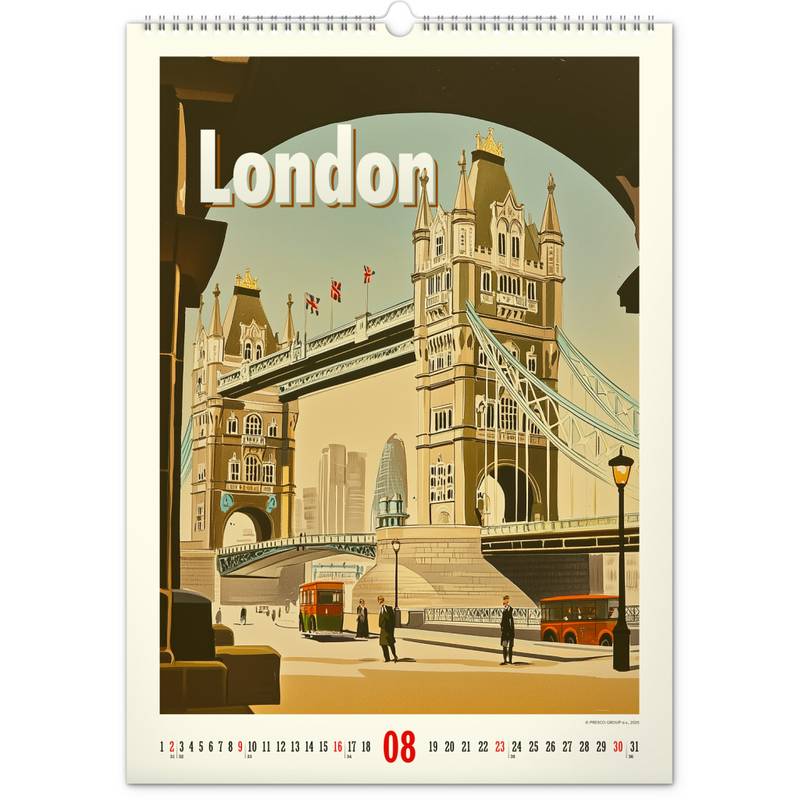 NOTIQUE Nástěnný kalendář Vintage plakáty - světová města 2026, 33 x 46 cm NOTIQUE Nástěnný kalendář Vintage plakáty - světová města 2026, 33 x 46 cm