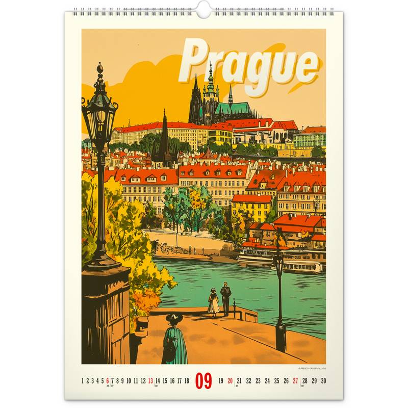 NOTIQUE Nástěnný kalendář Vintage plakáty - světová města 2026, 33 x 46 cm NOTIQUE Nástěnný kalendář Vintage plakáty - světová města 2026, 33 x 46 cm