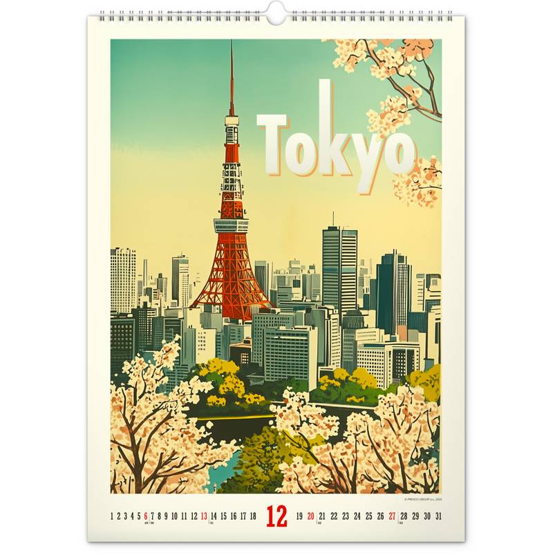 NOTIQUE Nástěnný kalendář Vintage plakáty - světová města 2026, 33 x 46 cm NOTIQUE Nástěnný kalendář Vintage plakáty - světová města 2026, 33 x 46 cm