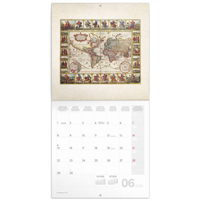 NOTIQUE Poznámkový kalendár Staré mapy 2026, 30 x 30 cm NOTIQUE Poznámkový kalendár Staré mapy 2026, 30 x 30 cm