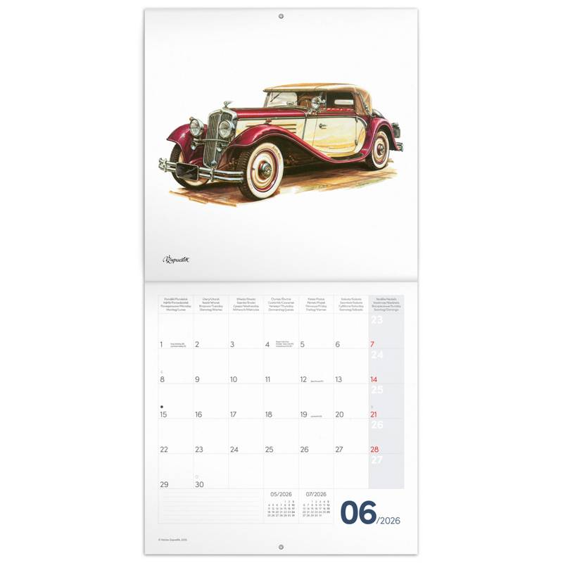 NOTIQUE Poznámkový kalendář Classic Cars – Václav Zapadlík 2026, 30 x 30 cm NOTIQUE Poznámkový kalendář Classic Cars – Václav Zapadlík 2026, 30 x 30 cm