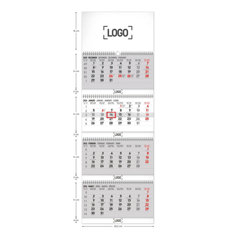 NOTIQUE Nástenný kalendár 4-mesačný štandard skladací 2026, 29,5 x 84,5 cm NOTIQUE Nástenný kalendár 4-mesačný štandard skladací 2026, 29,5 x 84,5 cm