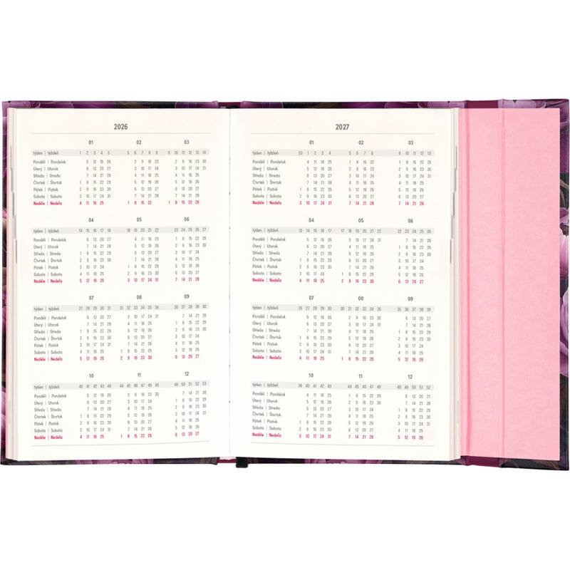 NOTIQUE Týždenný magnetický diár Fialové kvety 2026, 13 x 21 cm NOTIQUE Týždenný magnetický diár Fialové kvety 2026, 13 x 21 cm