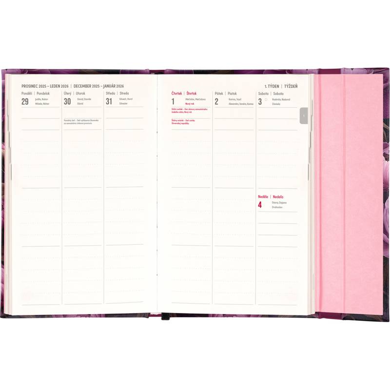 NOTIQUE Týždenný magnetický diár Fialové kvety 2026, 13 x 21 cm NOTIQUE Týždenný magnetický diár Fialové kvety 2026, 13 x 21 cm