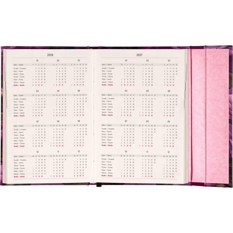 NOTIQUE Týdenní magnetický diář Fialové květy 2026, 11 x 16 cm NOTIQUE Týdenní magnetický diář Fialové květy 2026, 11 x 16 cm