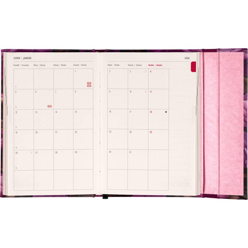 NOTIQUE Týdenní magnetický diář Fialové květy 2026, 11 x 16 cm NOTIQUE Týdenní magnetický diář Fialové květy 2026, 11 x 16 cm