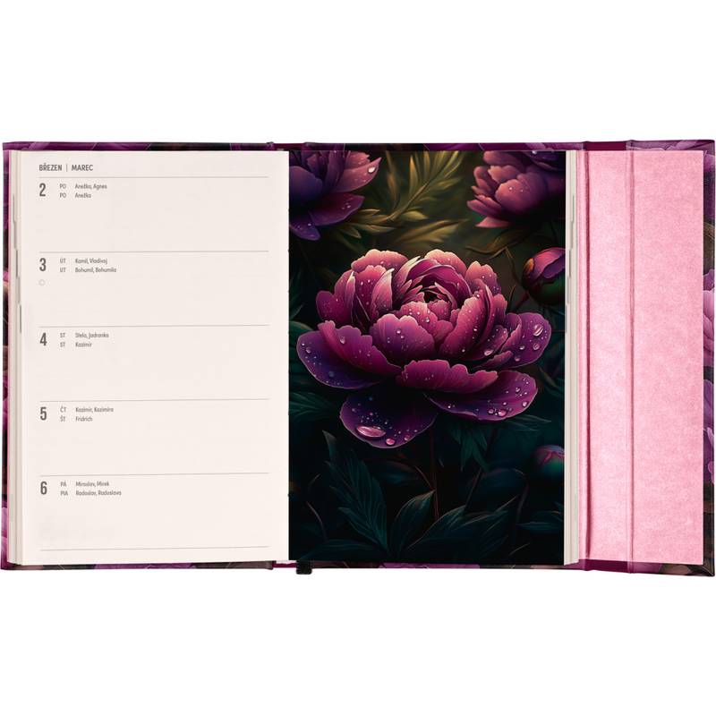 NOTIQUE Týdenní magnetický diář Fialové květy 2026, 11 x 16 cm NOTIQUE Týdenní magnetický diář Fialové květy 2026, 11 x 16 cm