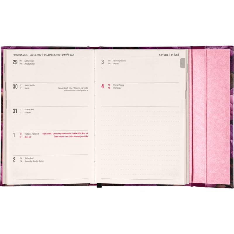 NOTIQUE Týdenní magnetický diář Fialové květy 2026, 11 x 16 cm NOTIQUE Týdenní magnetický diář Fialové květy 2026, 11 x 16 cm