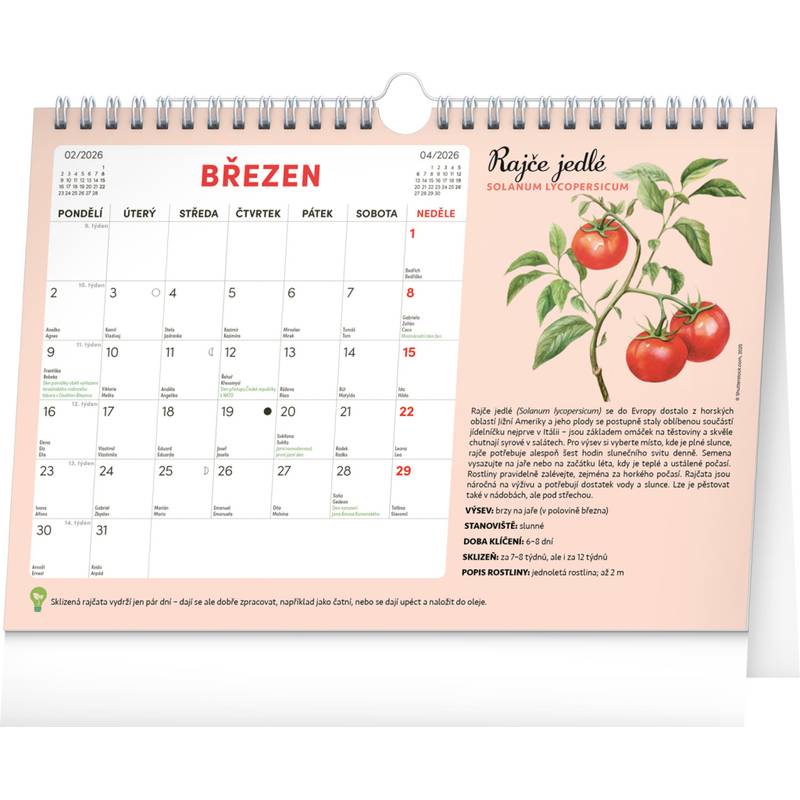 NOTIQUE Měsíční plánovací kalendář se semínky CZ 2026, 30 x 21 cm NOTIQUE Měsíční plánovací kalendář se semínky CZ 2026, 30 x 21 cm