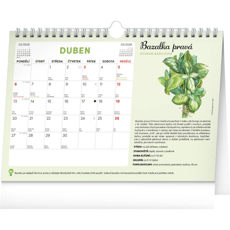 NOTIQUE Měsíční plánovací kalendář se semínky CZ 2026, 30 x 21 cm NOTIQUE Měsíční plánovací kalendář se semínky CZ 2026, 30 x 21 cm