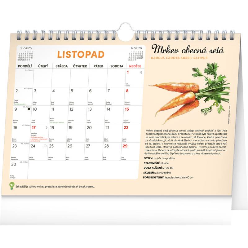 NOTIQUE Měsíční plánovací kalendář se semínky CZ 2026, 30 x 21 cm NOTIQUE Měsíční plánovací kalendář se semínky CZ 2026, 30 x 21 cm