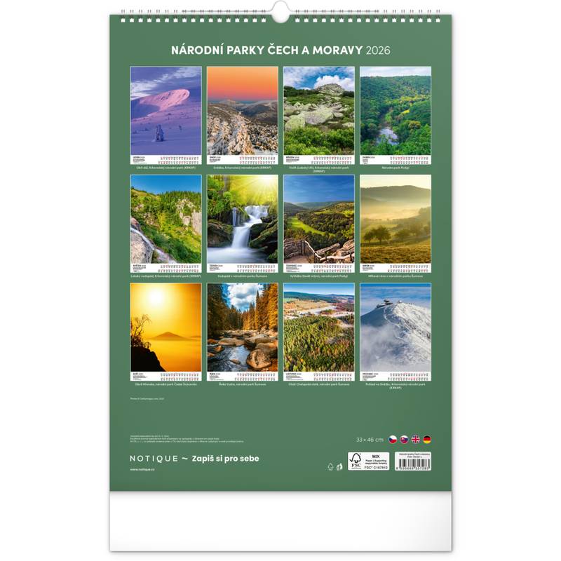 NOTIQUE Nástěnný kalendář Národní parky Čech a Moravy CZ 2026, 33 x 46 cm NOTIQUE Nástěnný kalendář Národní parky Čech a Moravy CZ 2026, 33 x 46 cm