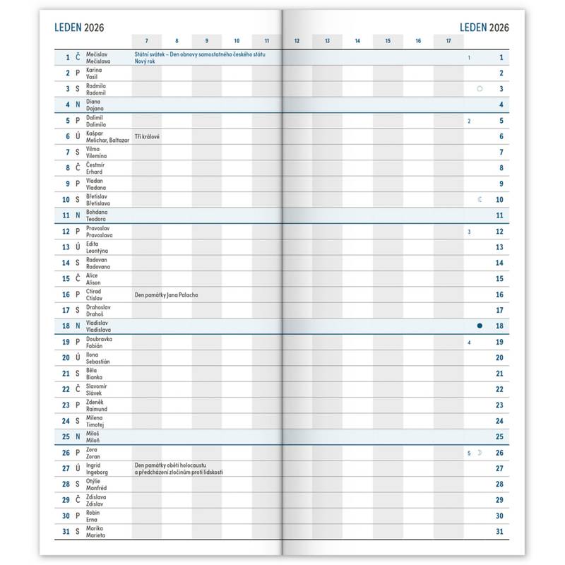 NOTIQUE Kapesní diář Ptáčci CZ 2026, plánovací měsíční, 8 x 18 cm NOTIQUE Kapesní diář Ptáčci CZ 2026, plánovací měsíční, 8 x 18 cm