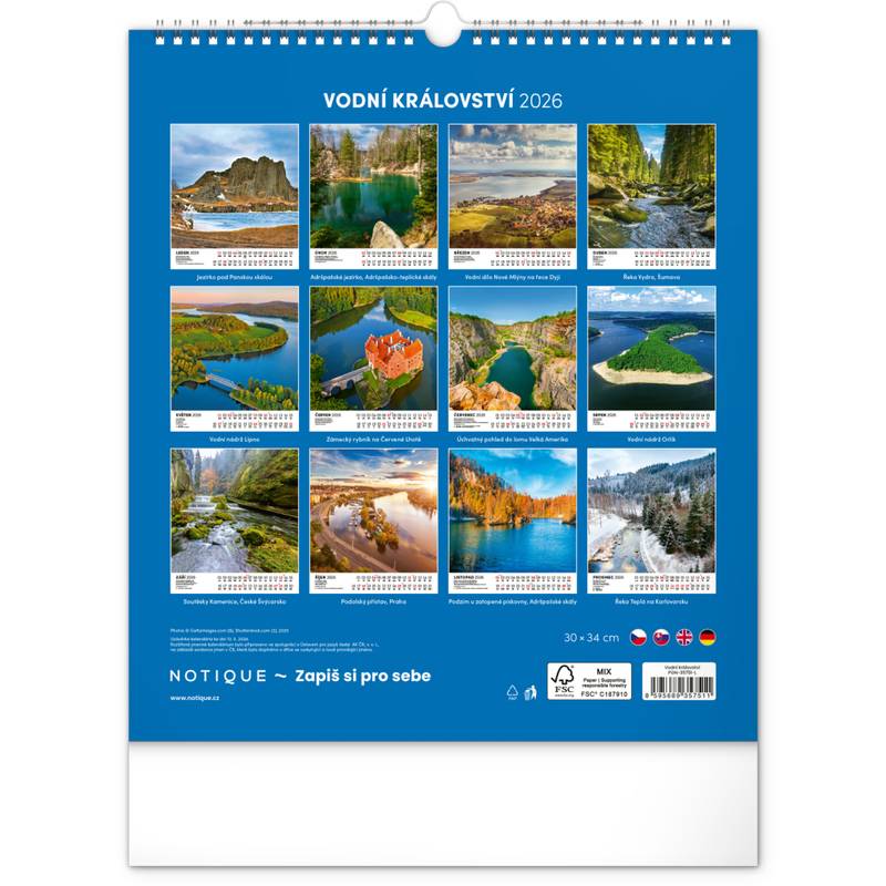 NOTIQUE Nástěnný kalendář Vodní království CZ 2026, 30 x 34 cm NOTIQUE Nástěnný kalendář Vodní království CZ 2026, 30 x 34 cm