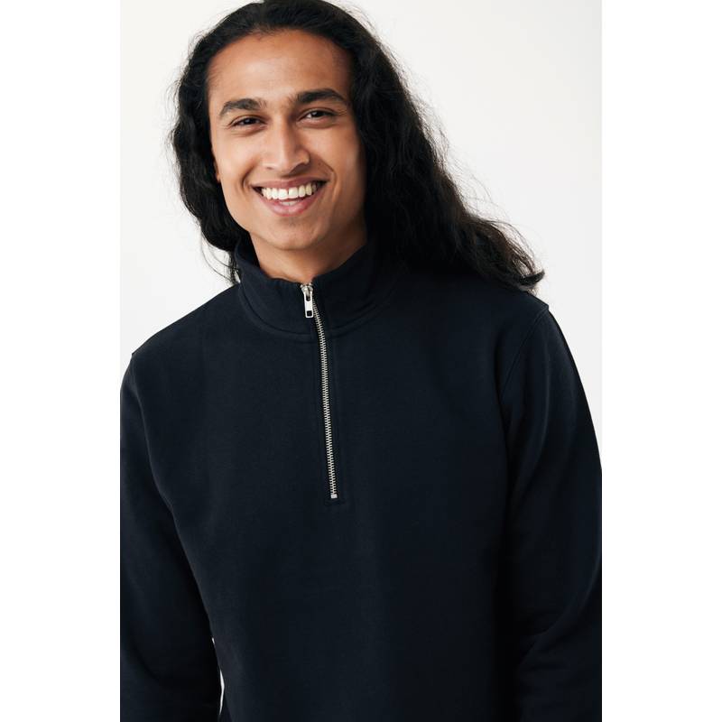 IQONIQ Elgon sveter s krátkym zipsom z recyklovanej bavlny, čierna IQONIQ Elgon sveter s krátkym zipsom z recyklovanej bavlny, čierna