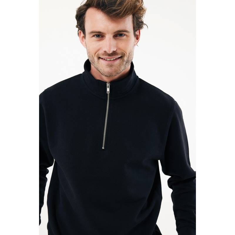 IQONIQ Elgon sveter s krátkym zipsom z recyklovanej bavlny, čierna IQONIQ Elgon sveter s krátkym zipsom z recyklovanej bavlny, čierna