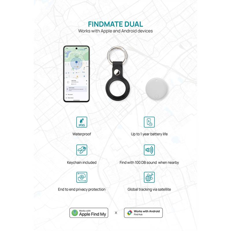 Findmate Dual RCS recykl. plastový hľadač predmetov IPX 5, biela Findmate Dual RCS recykl. plastový hľadač predmetov IPX 5, biela