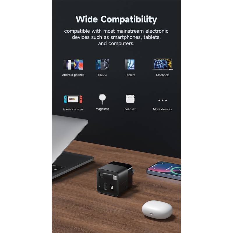 Urban Vitamin Mendocino 65W GaN nabíječka s nabíjecím kabelem, černá Urban Vitamin Mendocino 65W GaN nabíječka s nabíjecím kabelem, černá