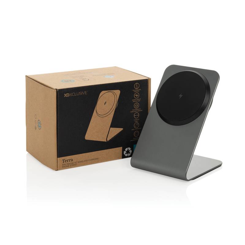 Terra hliníkový stojan na těl. s bezdrátov. nabíjením 15W, šedá Terra hliníkový stojan na těl. s bezdrátov. nabíjením 15W, šedá