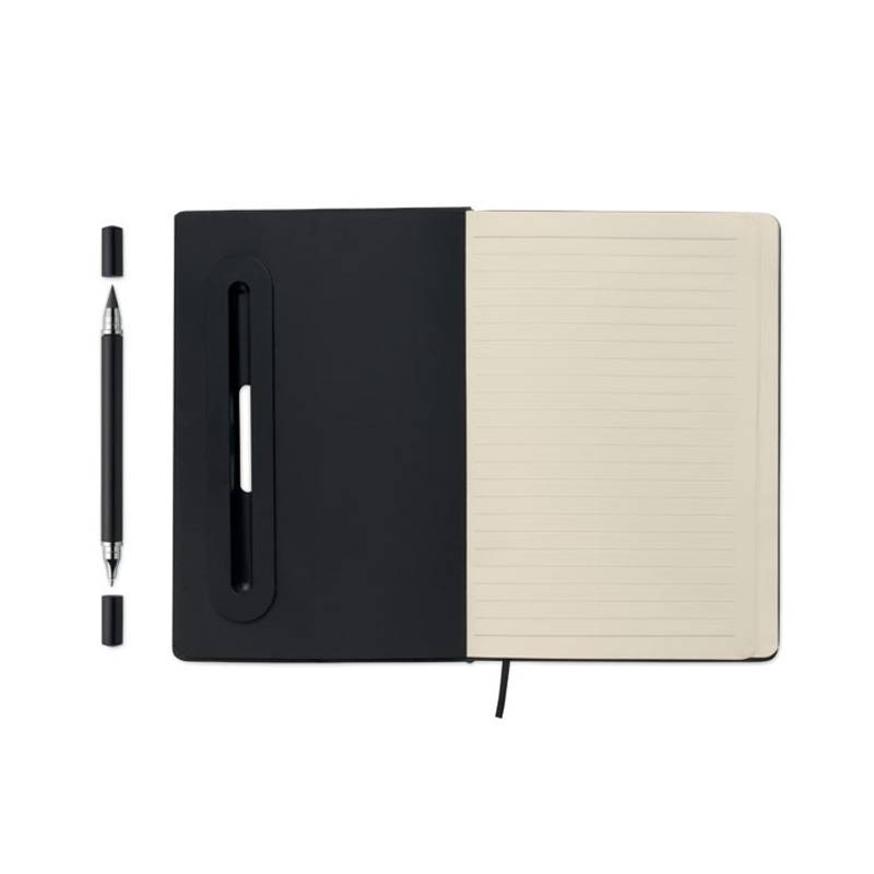 Zápisník A5 s tel. stojánkem, černá Zápisník A5 s tel. stojánkem, černá