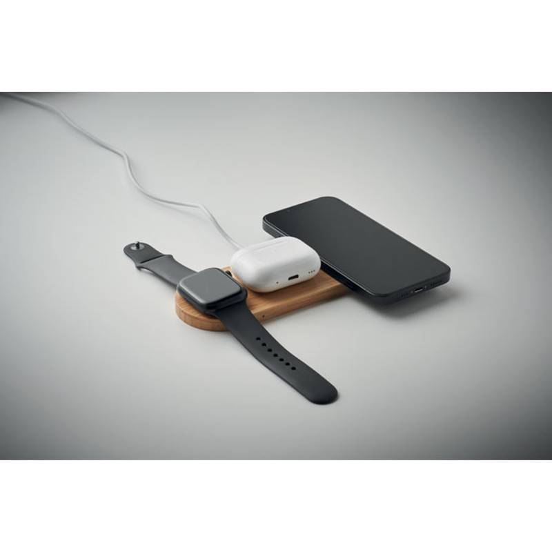 Bezdrátová 15W nabíječka 3v1, hnědá Wood Bezdrátová 15W nabíječka 3v1, hnědá Wood