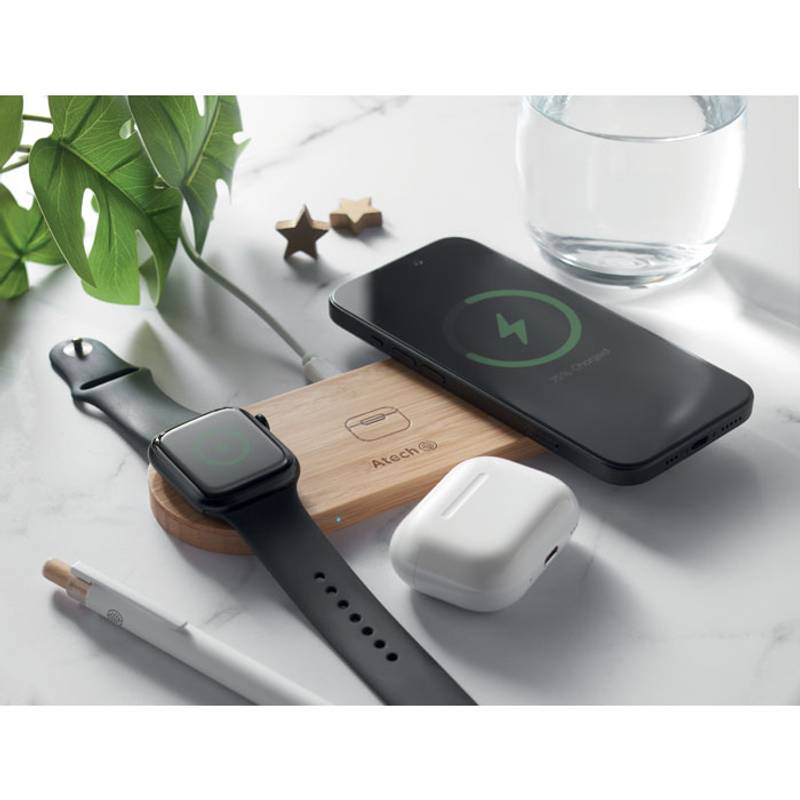 Bezdrátová 15W nabíječka 3v1, hnědá Wood Bezdrátová 15W nabíječka 3v1, hnědá Wood