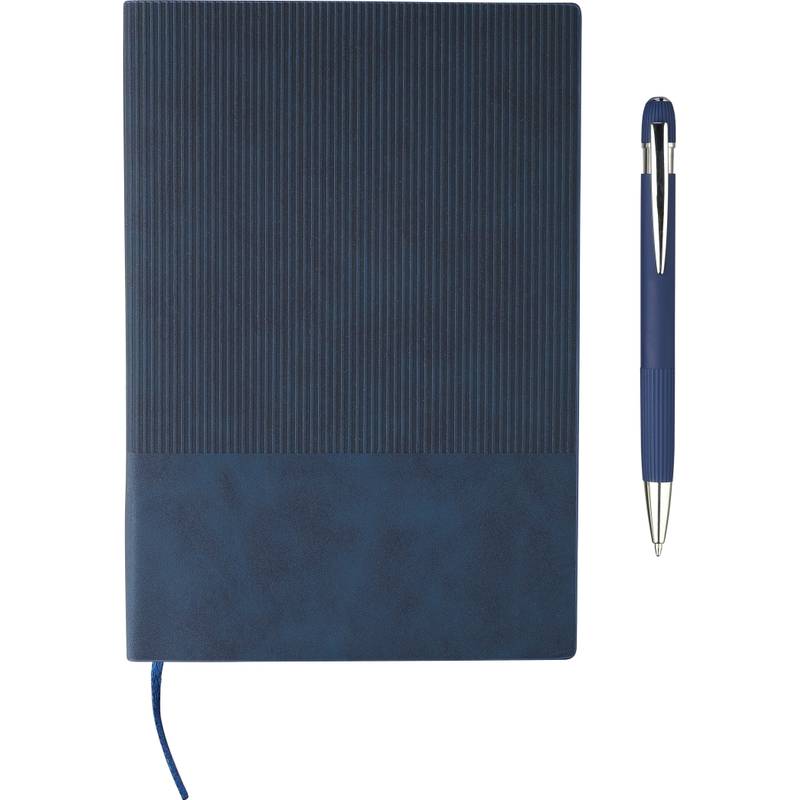 Sada zápisníka a guľôčkového pera z recyklovaného PU (A5) Tarek, čierna Sada zápisníka a guľôčkového pera z recyklovaného PU (A5) Tarek, čierna