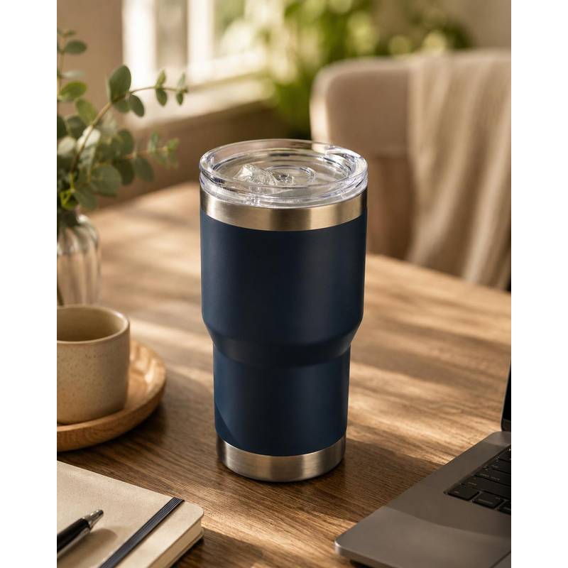 Dvojstenný cestovný hrnček z recyklovanej nehrdzavejúcej ocele (350 ml) Ayen, čierna Dvojstenný cestovný hrnček z recyklovanej nehrdzavejúcej ocele (350 ml) Ayen, čierna