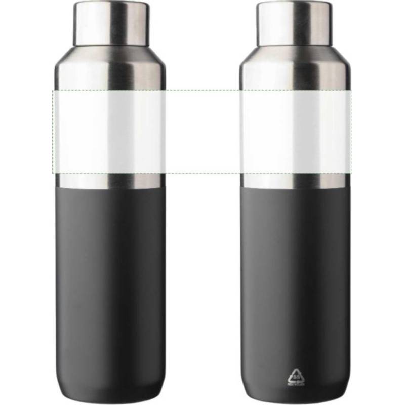 Fľaša na pitie z recyklovanej nehrdzavejúcej ocele s dvojitou stenou (600 ml) Esen, čierna Fľaša na pitie z recyklovanej nehrdzavejúcej ocele s dvojitou stenou (600 ml) Esen, čierna