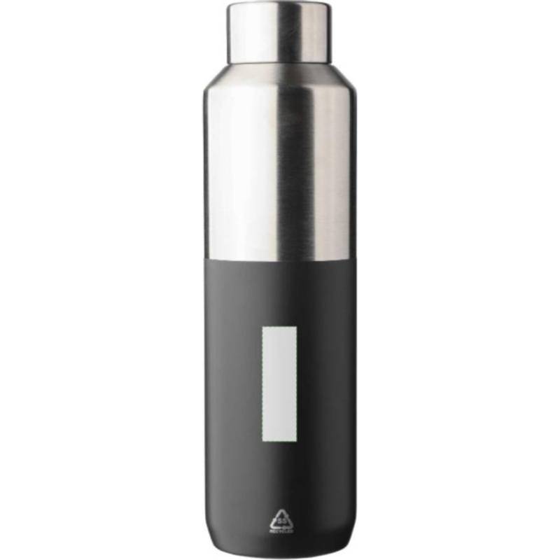 Fľaša na pitie z recyklovanej nehrdzavejúcej ocele s dvojitou stenou (600 ml) Esen, čierna Fľaša na pitie z recyklovanej nehrdzavejúcej ocele s dvojitou stenou (600 ml) Esen, čierna