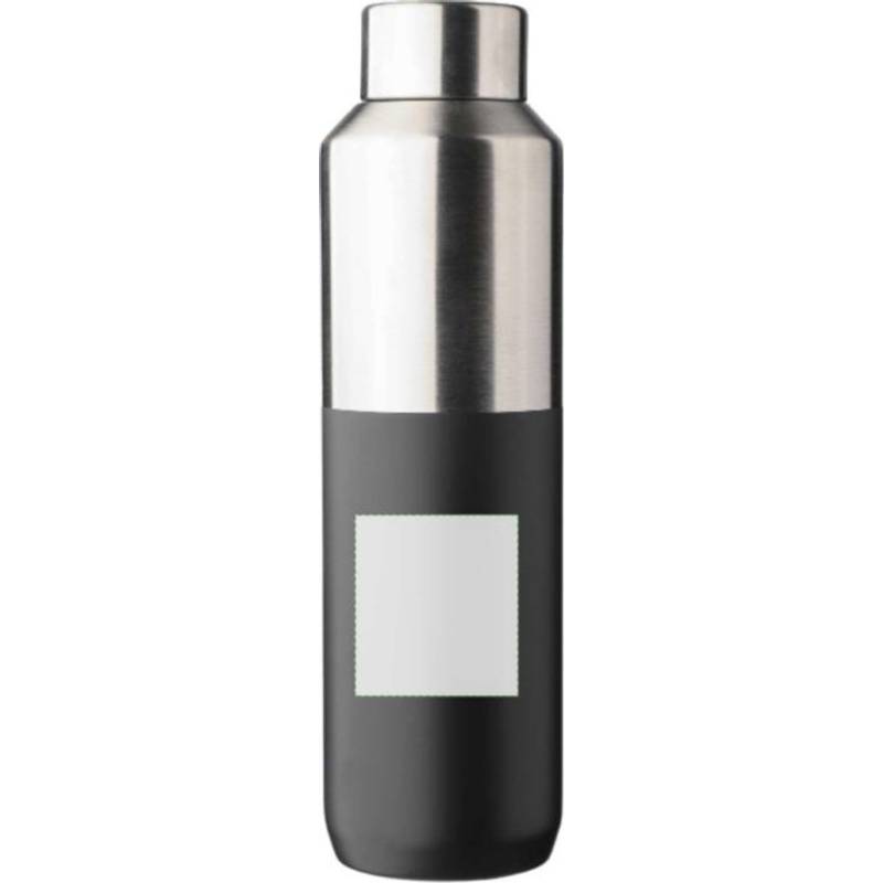 Fľaša na pitie z recyklovanej nehrdzavejúcej ocele s dvojitou stenou (600 ml) Esen, čierna Fľaša na pitie z recyklovanej nehrdzavejúcej ocele s dvojitou stenou (600 ml) Esen, čierna