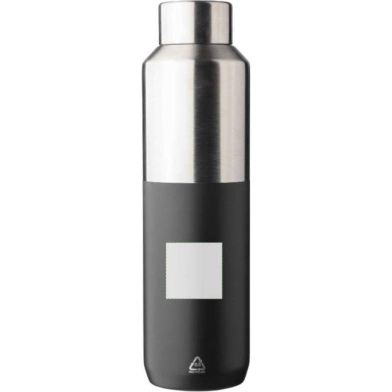 Fľaša na pitie z recyklovanej nehrdzavejúcej ocele s dvojitou stenou (600 ml) Esen, čierna Fľaša na pitie z recyklovanej nehrdzavejúcej ocele s dvojitou stenou (600 ml) Esen, čierna