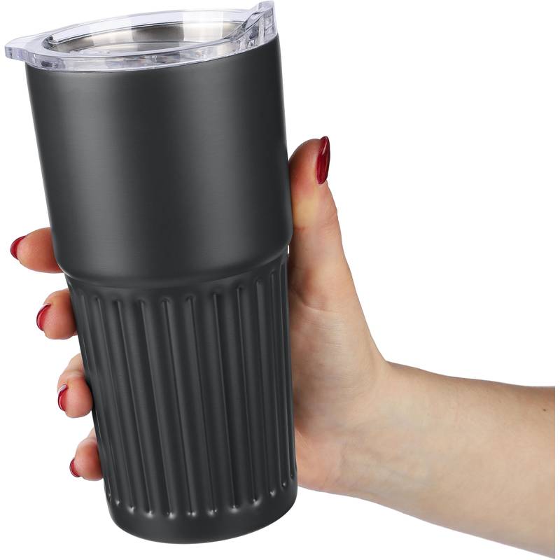 Hrnek na pití z recyklované nerezavějící oceli s dvojitou stěnou (500 ml) Kael, černá Hrnek na pití z recyklované nerezavějící oceli s dvojitou stěnou (500 ml) Kael, černá