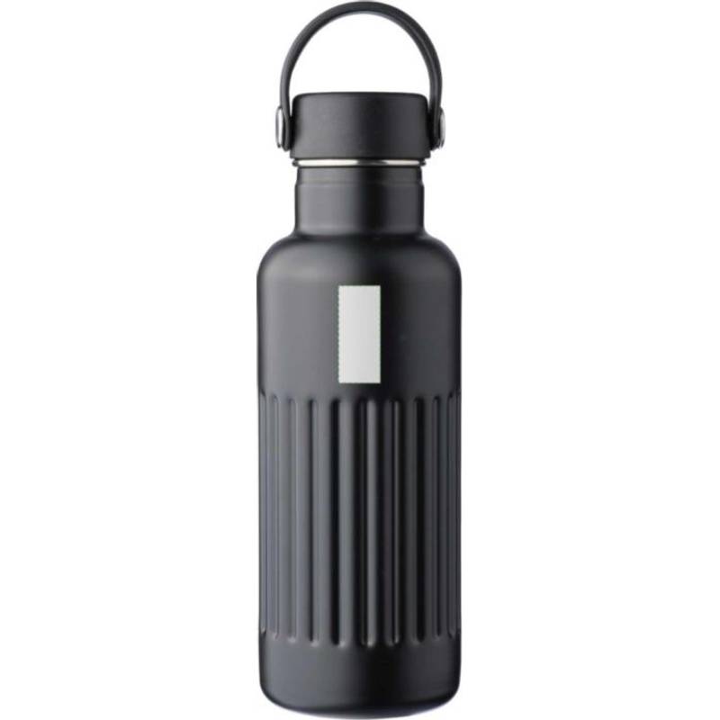 Fľaša na pitie z recyklovanej nehrdzavejúcej ocele s dvojitou stenou (500 ml) Lior, čierna Fľaša na pitie z recyklovanej nehrdzavejúcej ocele s dvojitou stenou (500 ml) Lior, čierna