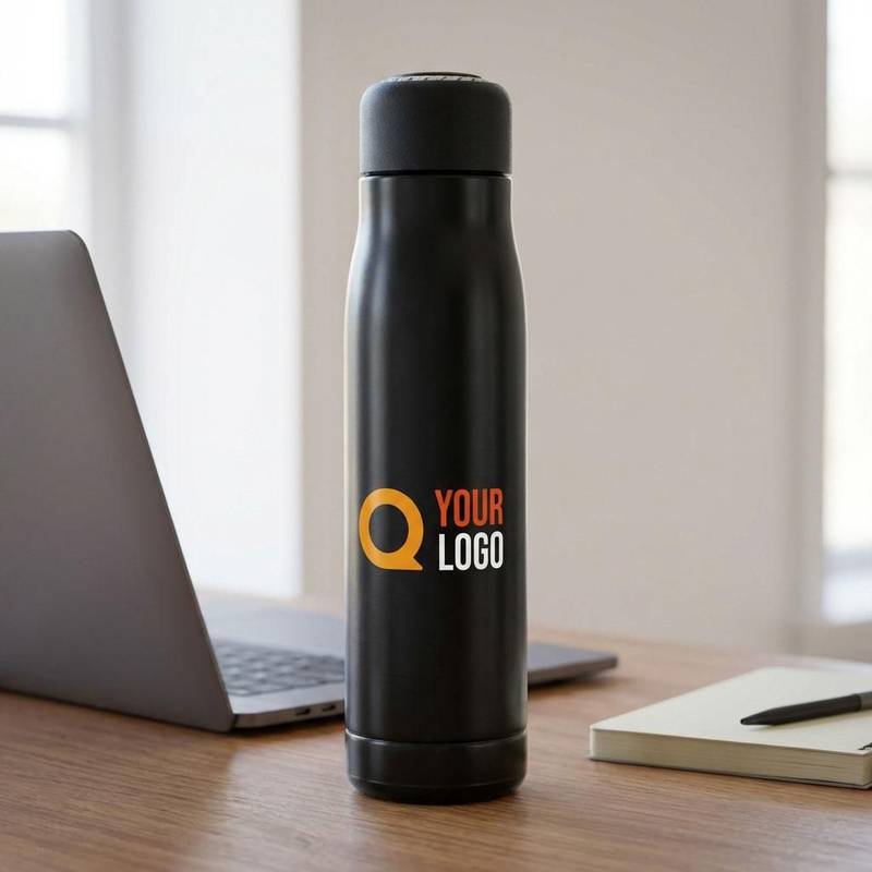 Dvojstenná fľaša na pitie z recyklovanej nehrdzavejúcej ocele (500 ml) Solene, čierna Dvojstenná fľaša na pitie z recyklovanej nehrdzavejúcej ocele (500 ml) Solene, čierna