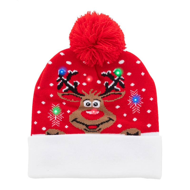 Norrsken Vianočná LED zimná čiapka, sob, červená Norrsken Vianočná LED zimná čiapka, sob, červená