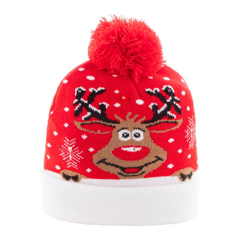Norrsken Vianočná LED zimná čiapka, sob, červená Norrsken Vianočná LED zimná čiapka, sob, červená