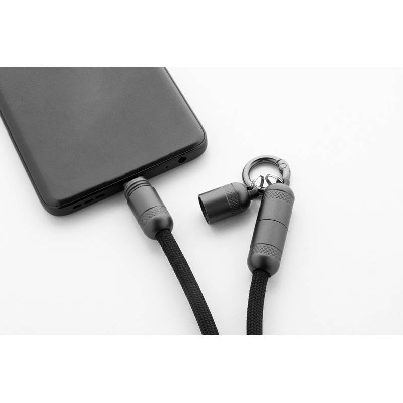 Fastly 60W kábel na mobilný telefón RPET s pútkom, čierna Fastly 60W kábel na mobilný telefón RPET s pútkom, čierna