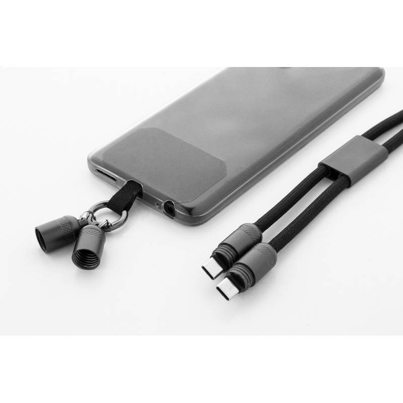 Fastly 60W kábel na mobilný telefón RPET s pútkom, čierna Fastly 60W kábel na mobilný telefón RPET s pútkom, čierna