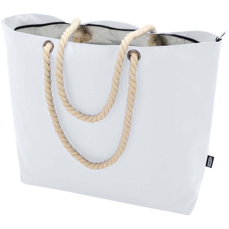 GRS recyklovaná plážová chladicí nákupní taška s provazovými uchy Panama, bílá GRS recyklovaná plážová chladicí nákupní taška s provazovými uchy Panama, bílá