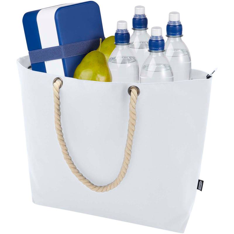 GRS recyklovaná plážová chladicí nákupní taška s provazovými uchy Panama, bílá GRS recyklovaná plážová chladicí nákupní taška s provazovými uchy Panama, bílá