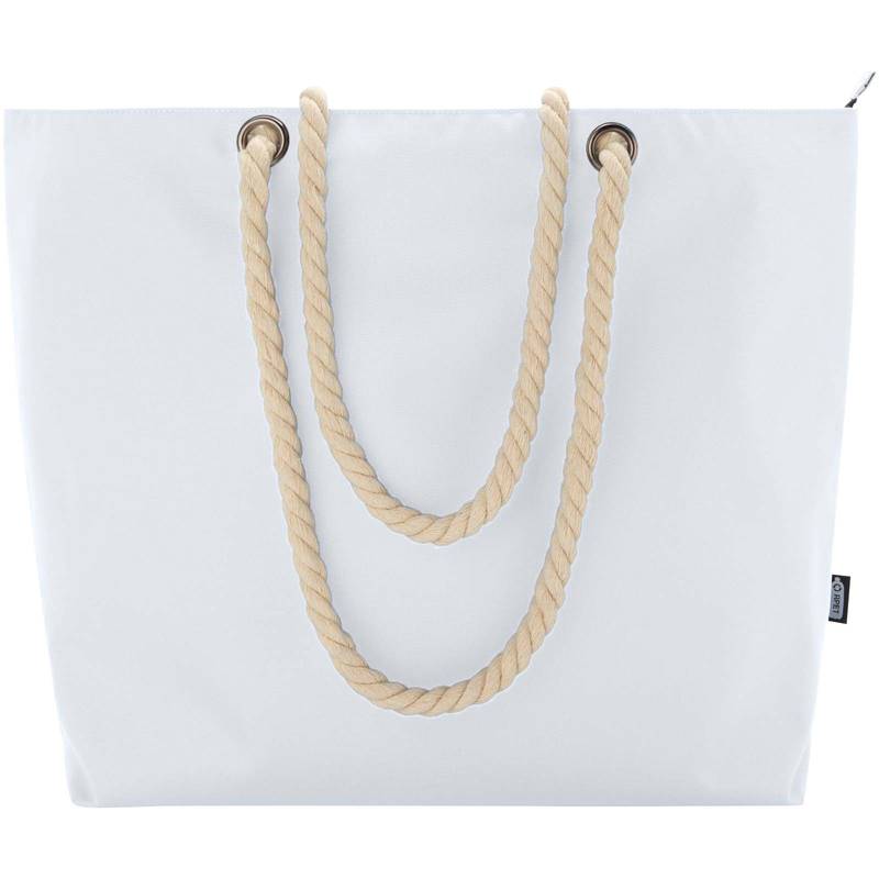 GRS recyklovaná plážová chladicí nákupní taška s provazovými uchy Panama, bílá GRS recyklovaná plážová chladicí nákupní taška s provazovými uchy Panama, bílá