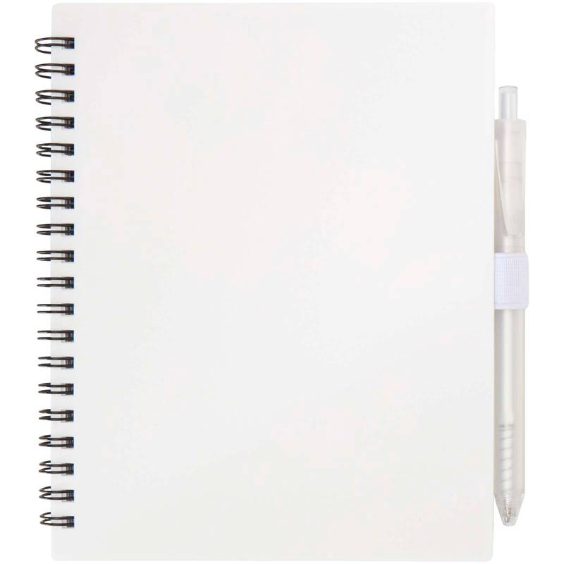 Niove sada zápisníka a guľôčkového pera z recykl. plastu s mäkkou väzbou (modrý atrament), biela Niove sada zápisníka a guľôčkového pera z recykl. plastu s mäkkou väzbou (modrý atrament), biela