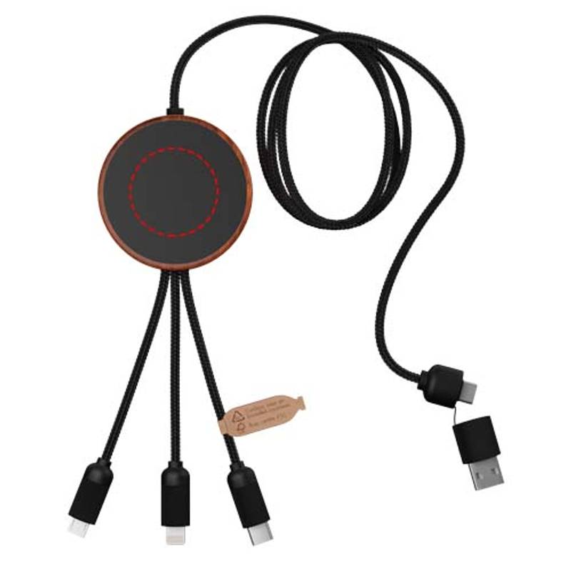 Nabíjací kábel 5v1 z rPET so svietiacim logom a 10 W nabíjacou podložkou SCX.design C40, hnedá Wood Nabíjací kábel 5v1 z rPET so svietiacim logom a 10 W nabíjacou podložkou SCX.design C40, hnedá Wood