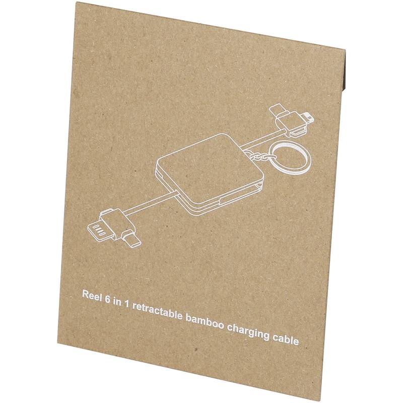 Nabíjací kábel s bambusovým krúžkom na kľúče Reel 6 v 1, hnedá Natural Nabíjací kábel s bambusovým krúžkom na kľúče Reel 6 v 1, hnedá Natural