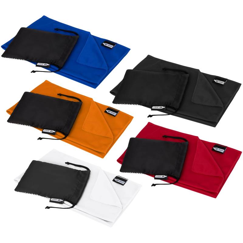 Raquel športový recyklovaný PET chladiaci uterák vo vrecku, biela Raquel športový recyklovaný PET chladiaci uterák vo vrecku, biela